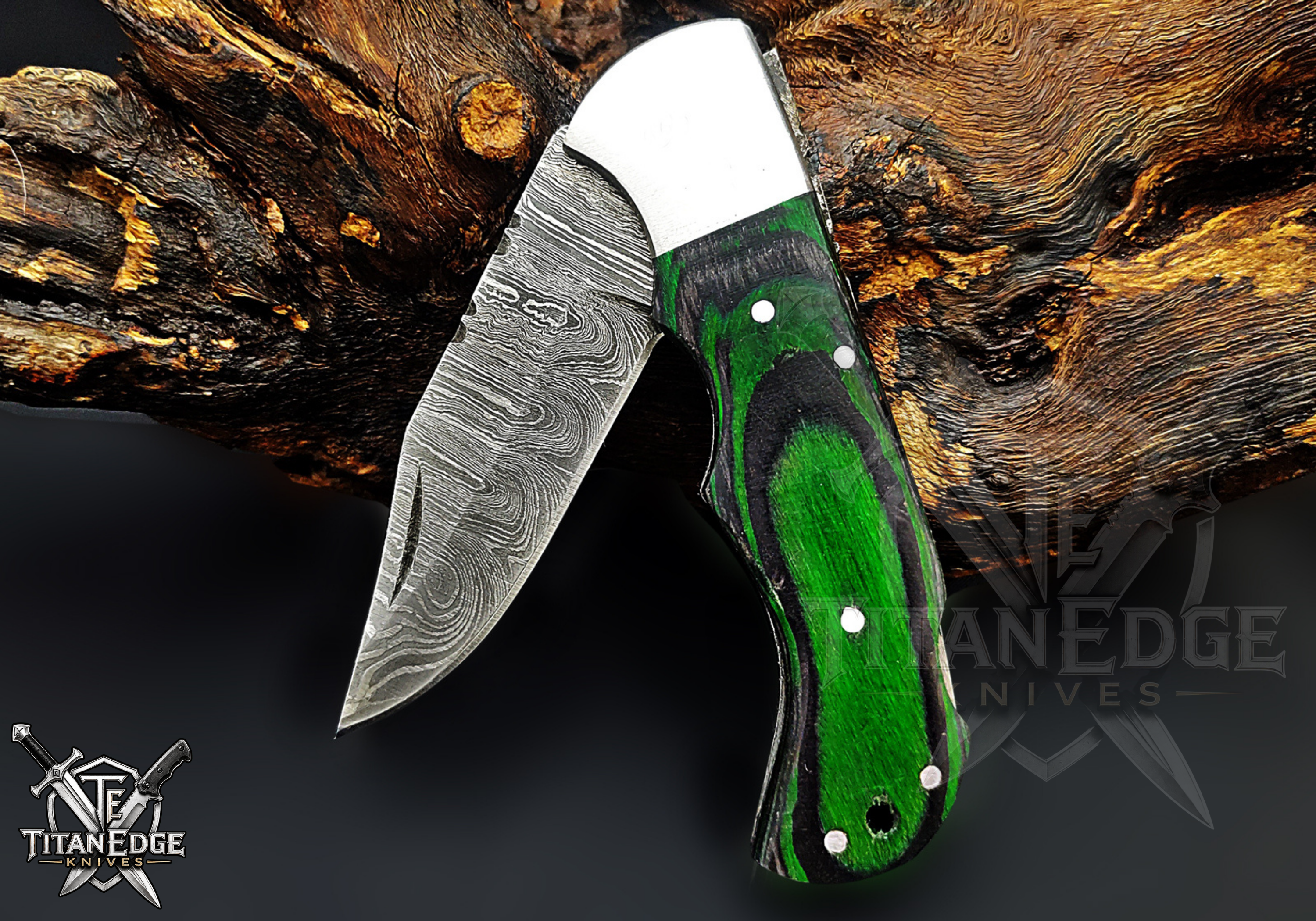 Personalized Handmade 6.75"Damascus Steel Pocket Knife, Folding EDC Hunting Knife, Wood Handle, Groomsmen Gift With Leather Sheath