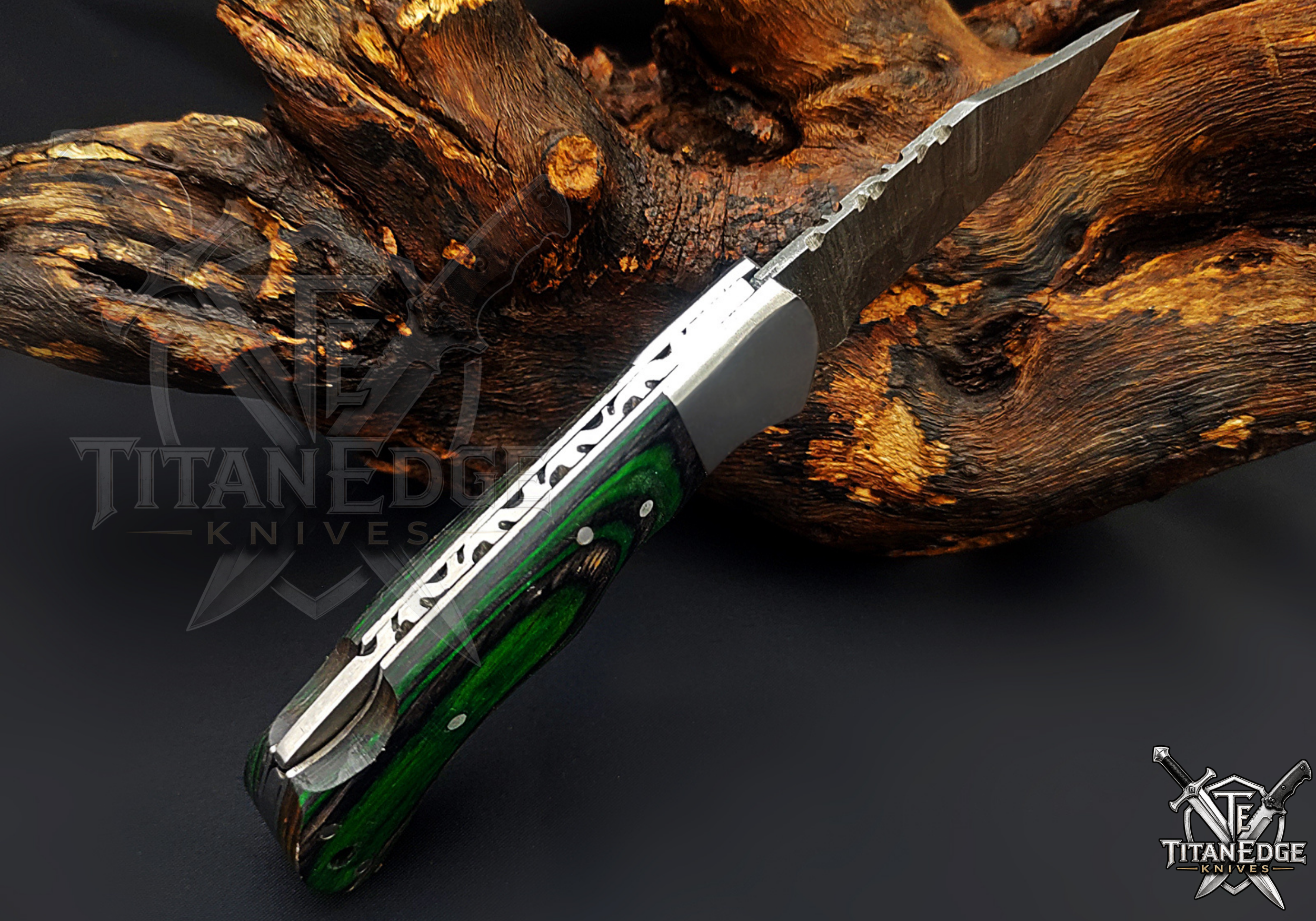 Personalized Handmade 6.75"Damascus Steel Pocket Knife, Folding EDC Hunting Knife, Wood Handle, Groomsmen Gift With Leather Sheath