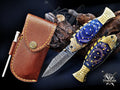 Handmade 7.5" Damascus Steel Pocket Knife, Folding EDC Fish Knife, Wood Handle, Groomsmen Gift With Leather Sheath