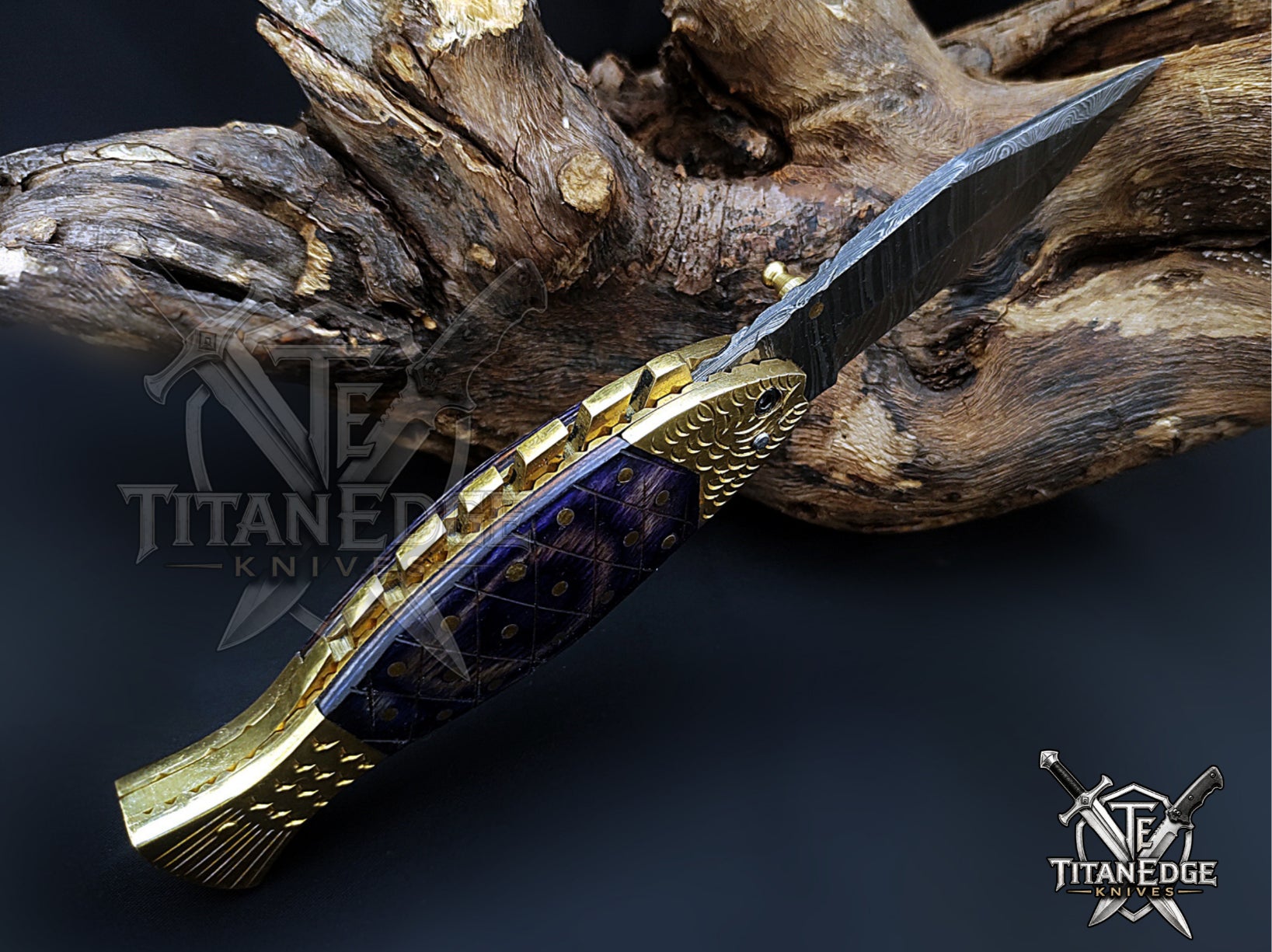 Handmade 7.5" Damascus Steel Pocket Knife, Folding EDC Fish Knife, Wood Handle, Groomsmen Gift With Leather Sheath