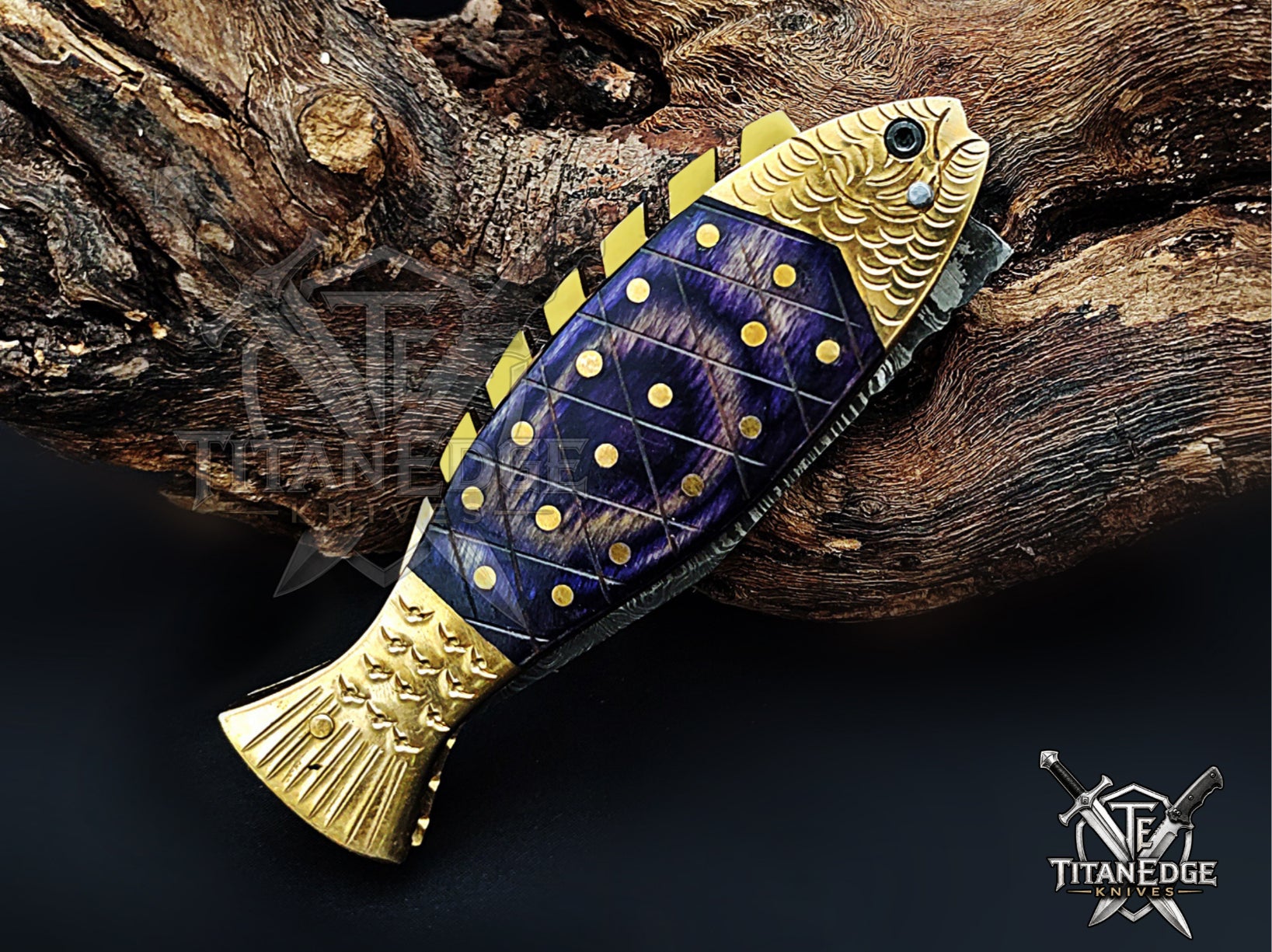 Handmade 7.5" Damascus Steel Pocket Knife, Folding EDC Fish Knife, Wood Handle, Groomsmen Gift With Leather Sheath