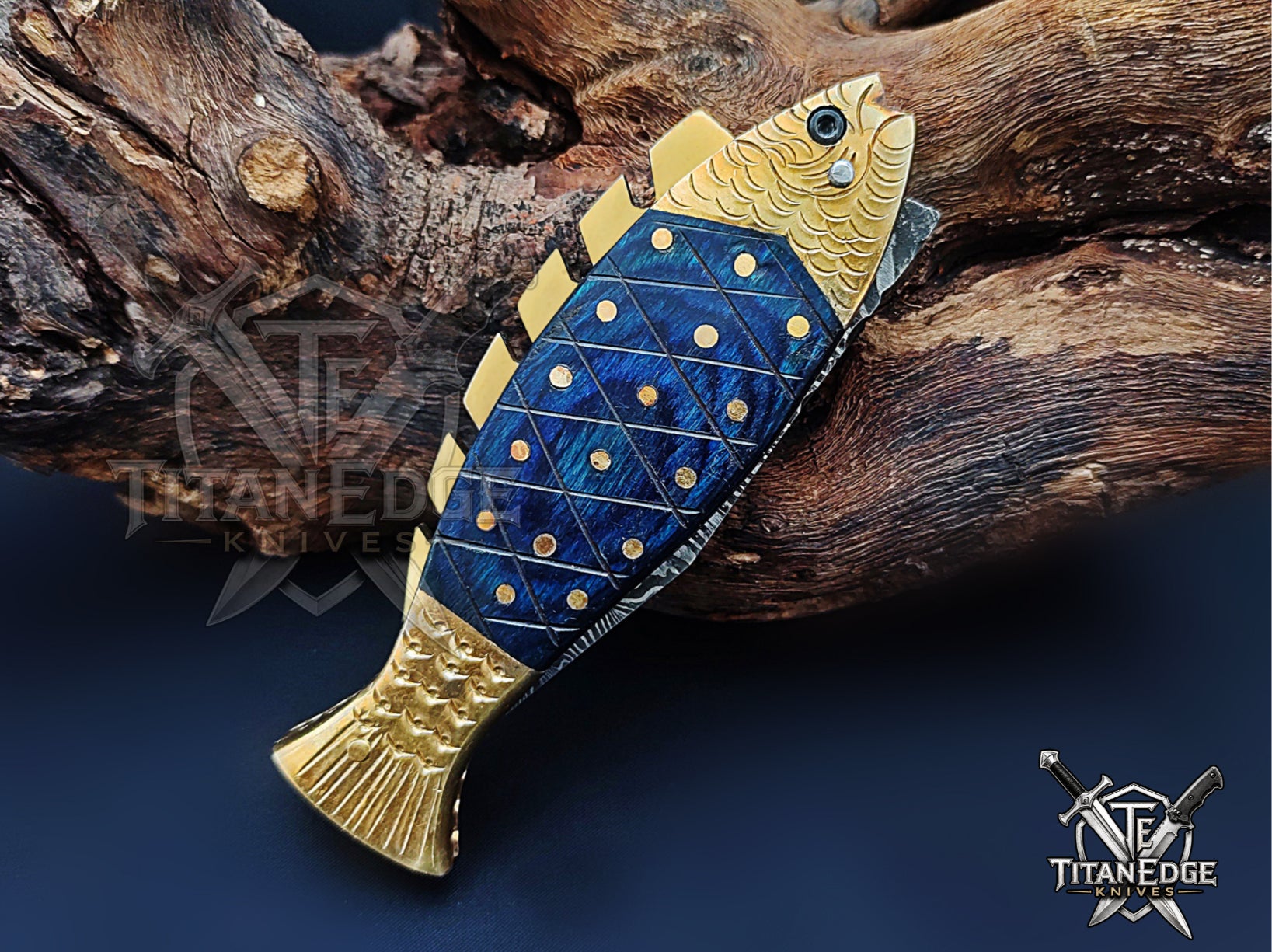 Handmade 7.5" Damascus Steel Pocket Knife, Folding EDC Fish Knife, Wood Handle, Groomsmen Gift With Leather Sheath