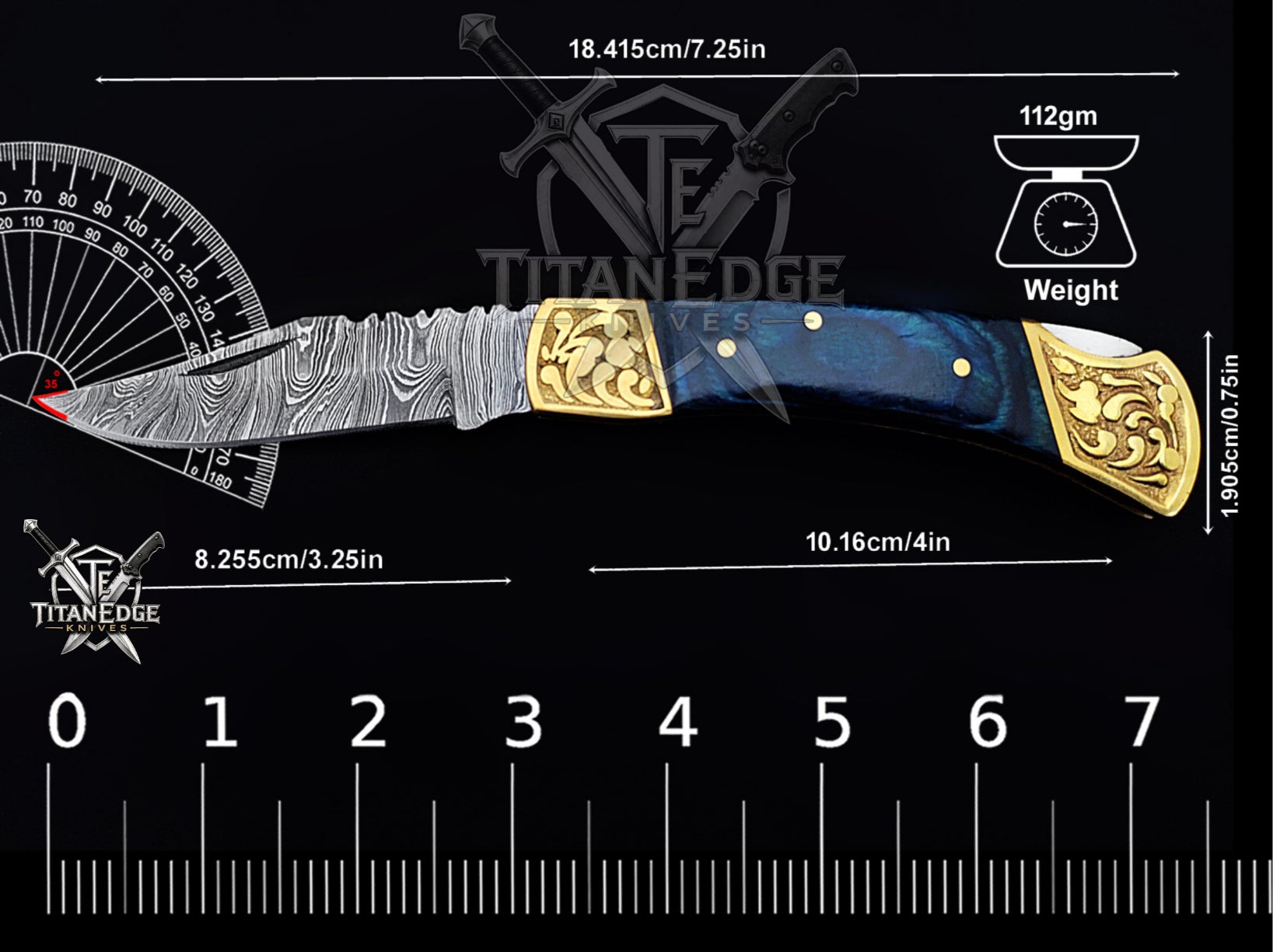 Handmade 7.25" Damascus Steel Pocket Knife, Folding EDC Hunting Knife, Wood Handle, Groomsmen Gift With Leather Sheath