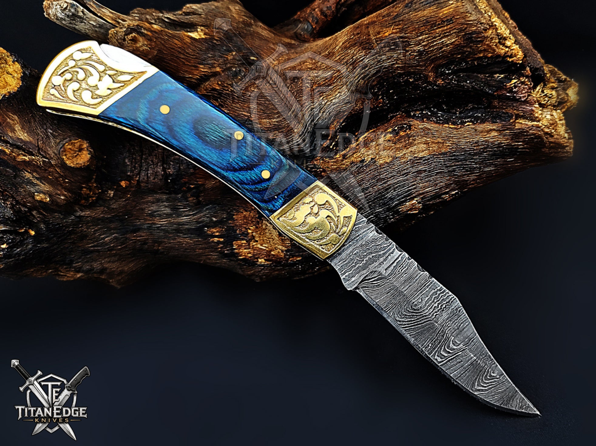 Handmade 7.25" Damascus Steel Pocket Knife, Folding EDC Hunting Knife, Wood Handle, Groomsmen Gift With Leather Sheath