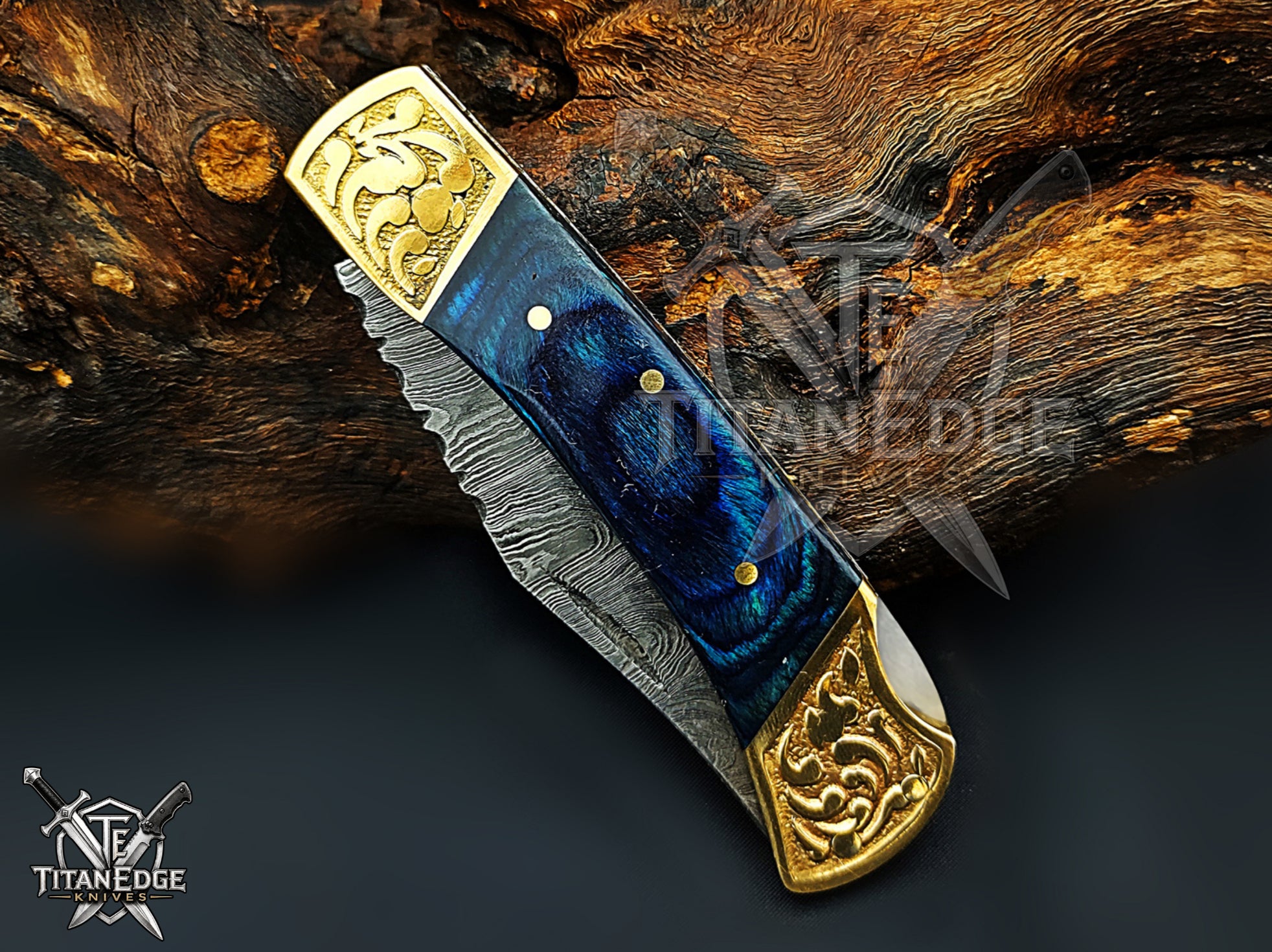 Handmade 7.25" Damascus Steel Pocket Knife, Folding EDC Hunting Knife, Wood Handle, Groomsmen Gift With Leather Sheath