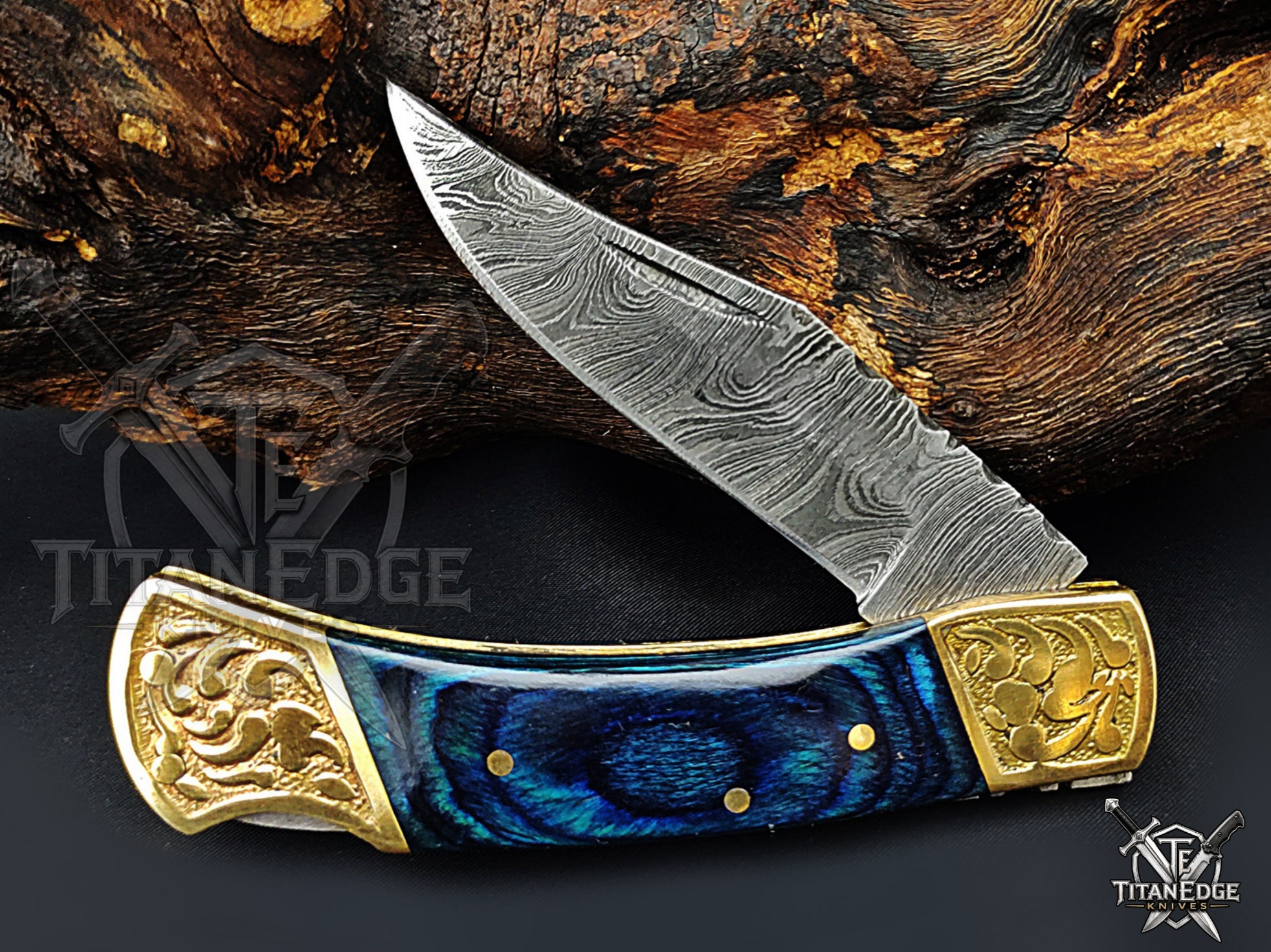Handmade 7.25" Damascus Steel Pocket Knife, Folding EDC Hunting Knife, Wood Handle, Groomsmen Gift With Leather Sheath