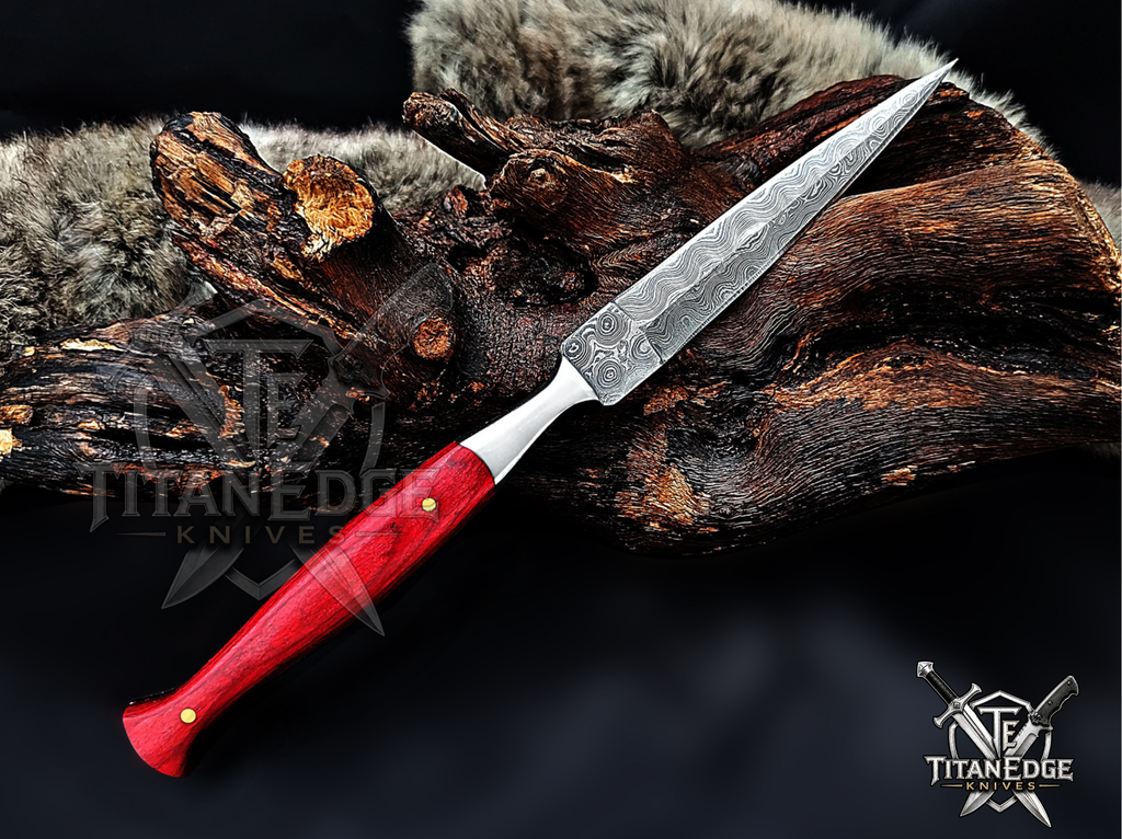 Personalized Handmade 8.75 Inch Damascus Steel Needle Point Dagger Boot Knife, Fixed Blade Boot Knife, Wood Handle, Men's Gift With Sheath
