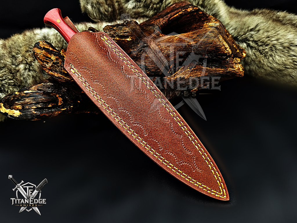 Personalized Handmade 8.75 Inch Damascus Steel Needle Point Dagger Boot Knife, Fixed Blade Boot Knife, Wood Handle, Men's Gift With Sheath