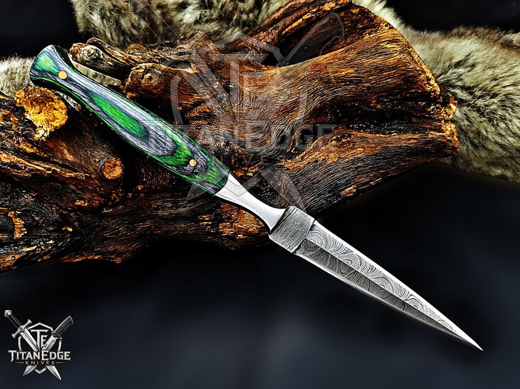 Personalized Handmade 8.75 Inch Damascus Steel Needle Point Dagger Boot Knife, Fixed Blade Boot Knife, Wood Handle, Men's Gift With Sheath