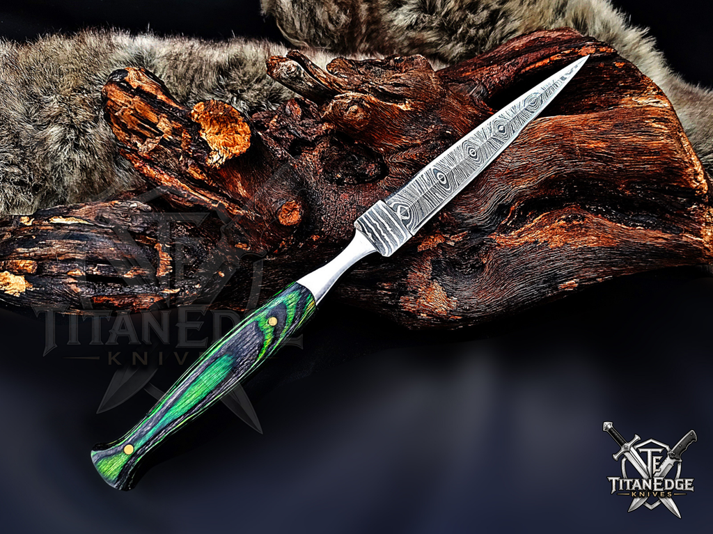 Personalized Handmade 8.75 Inch Damascus Steel Needle Point Dagger Boot Knife, Fixed Blade Boot Knife, Wood Handle, Men's Gift With Sheath