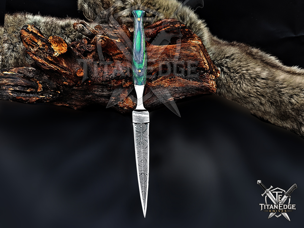 Personalized Handmade 8.75 Inch Damascus Steel Needle Point Dagger Boot Knife, Fixed Blade Boot Knife, Wood Handle, Men's Gift With Sheath