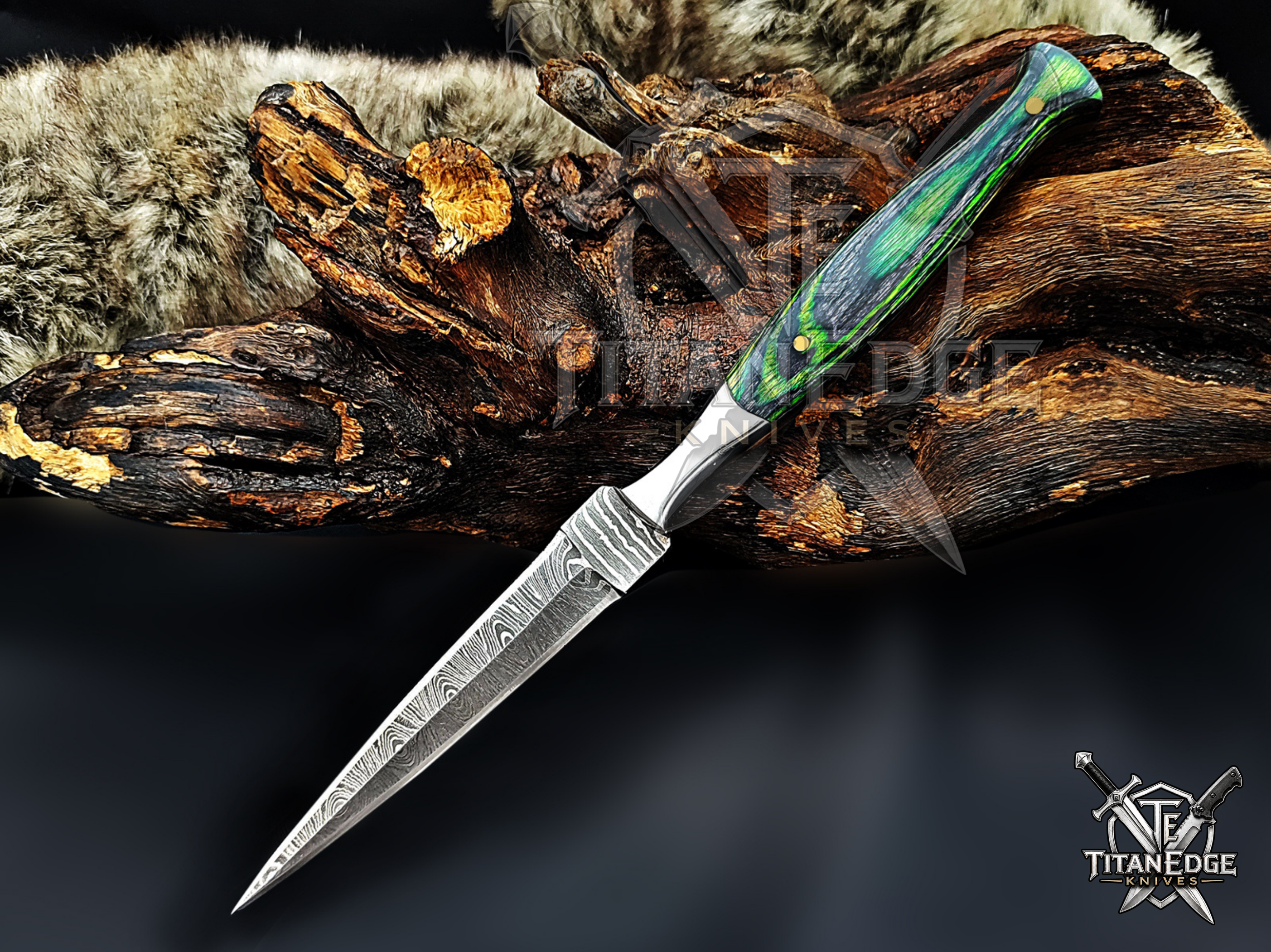 Personalized Handmade 8.75 Inch Damascus Steel Needle Point Dagger Boot Knife, Fixed Blade Boot Knife, Wood Handle, Men's Gift With Sheath