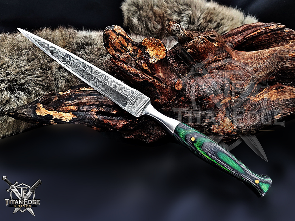 Personalized Handmade 8.75 Inch Damascus Steel Needle Point Dagger Boot Knife, Fixed Blade Boot Knife, Wood Handle, Men's Gift With Sheath