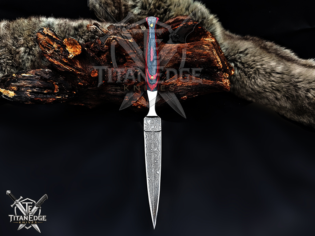 Personalized Handmade 8.75 Inch Damascus Steel Needle Point Dagger Boot Knife, Fixed Blade Boot Knife, Wood Handle, Men's Gift With Sheath