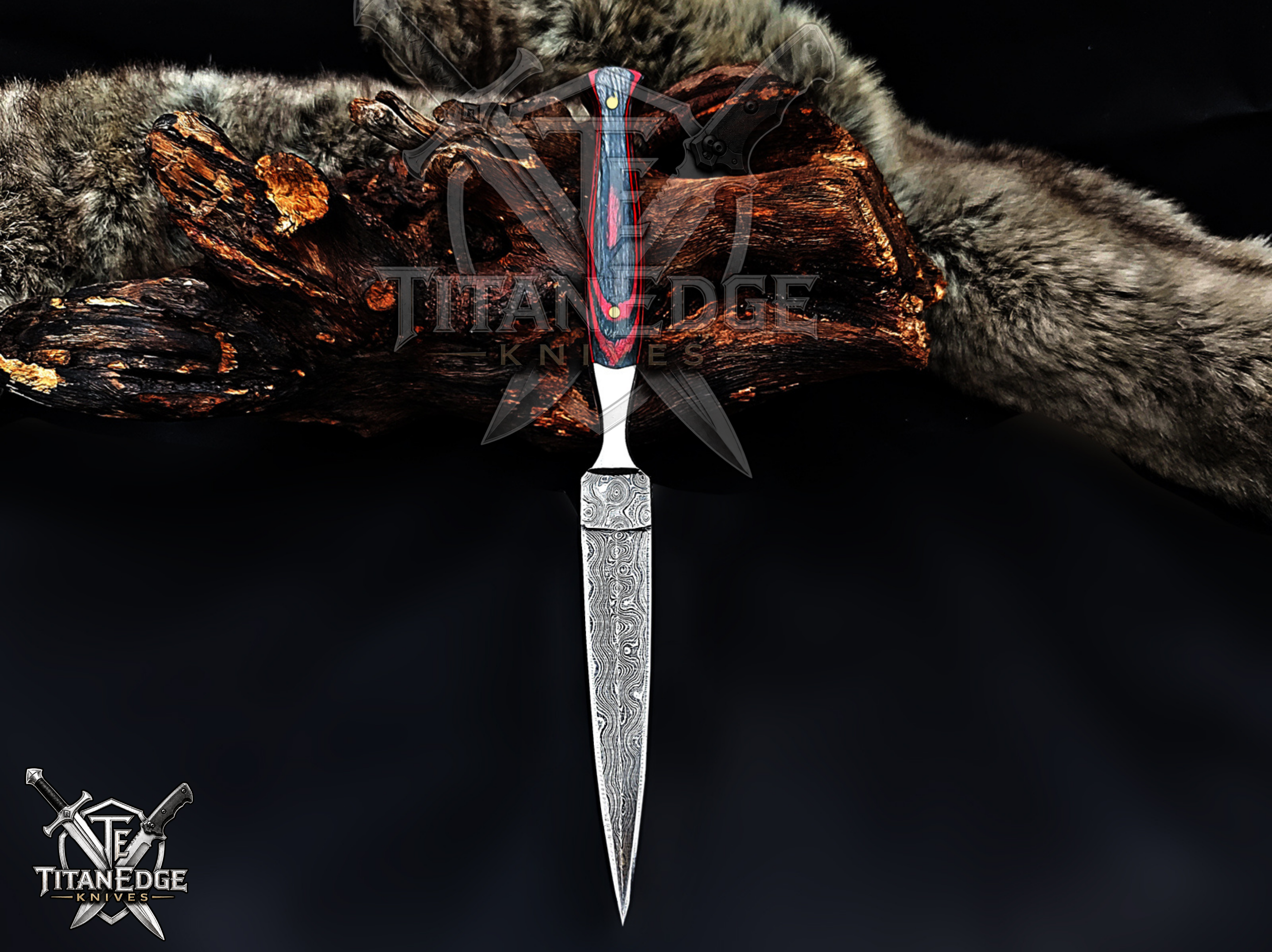 Personalized Handmade 8.75 Inch Damascus Steel Needle Point Dagger Boot Knife, Fixed Blade Boot Knife, Wood Handle, Men's Gift With Sheath