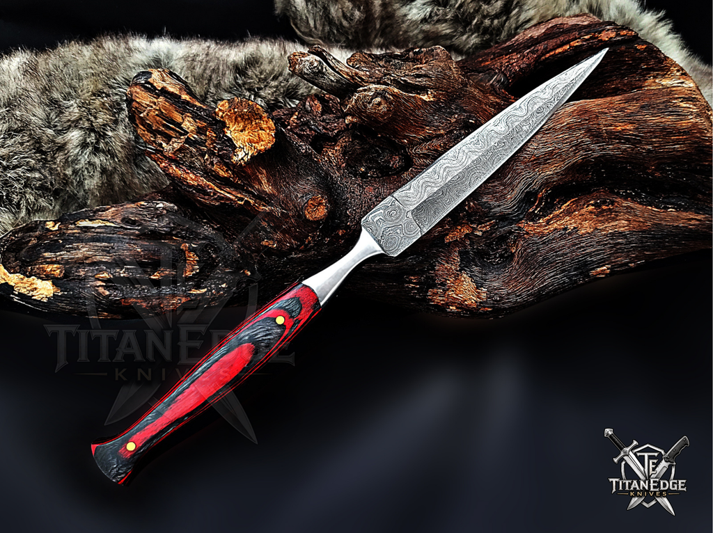 Personalized Handmade 8.75 Inch Damascus Steel Needle Point Dagger Boot Knife, Fixed Blade Boot Knife, Wood Handle, Men's Gift With Sheath