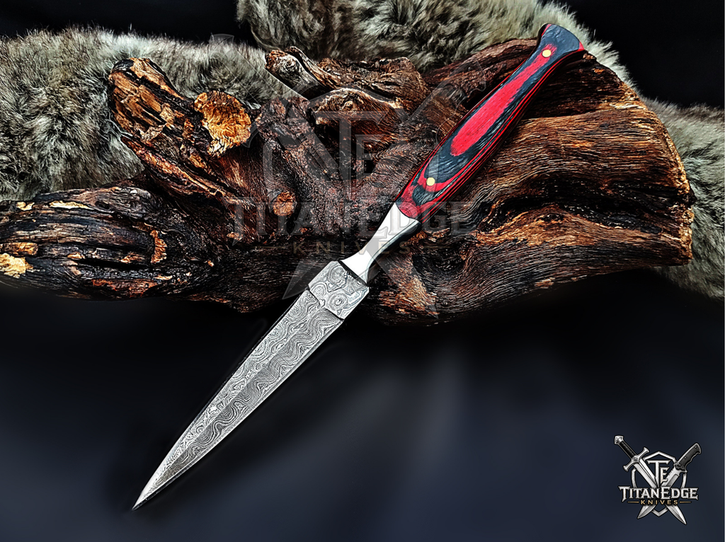 Personalized Handmade 8.75 Inch Damascus Steel Needle Point Dagger Boot Knife, Fixed Blade Boot Knife, Wood Handle, Men's Gift With Sheath