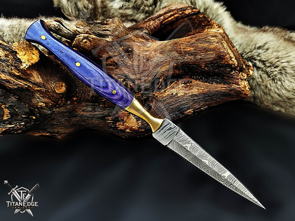 Personalized Handmade 8.75 Inch Damascus Steel Needle Point Dagger Boot Knife, Fixed Blade Boot Knife, Wood Handle, Men's Gift With Sheath