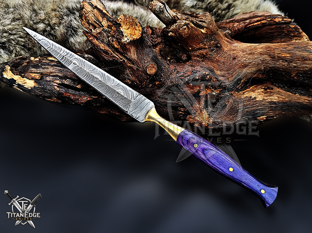 Personalized Handmade 8.75 Inch Damascus Steel Needle Point Dagger Boot Knife, Fixed Blade Boot Knife, Wood Handle, Men's Gift With Sheath