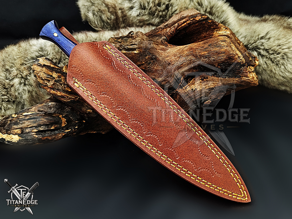 Personalized Handmade 8.75 Inch Damascus Steel Needle Point Dagger Boot Knife, Fixed Blade Boot Knife, Wood Handle, Men's Gift With Sheath