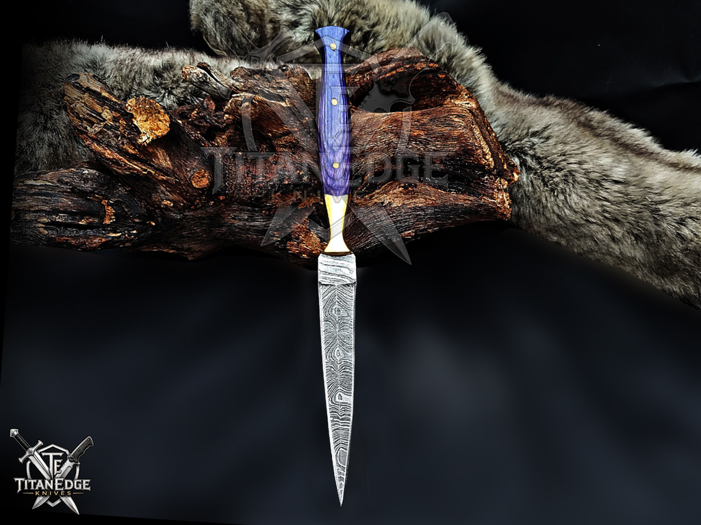 Personalized Handmade 8.75 Inch Damascus Steel Needle Point Dagger Boot Knife, Fixed Blade Boot Knife, Wood Handle, Men's Gift With Sheath