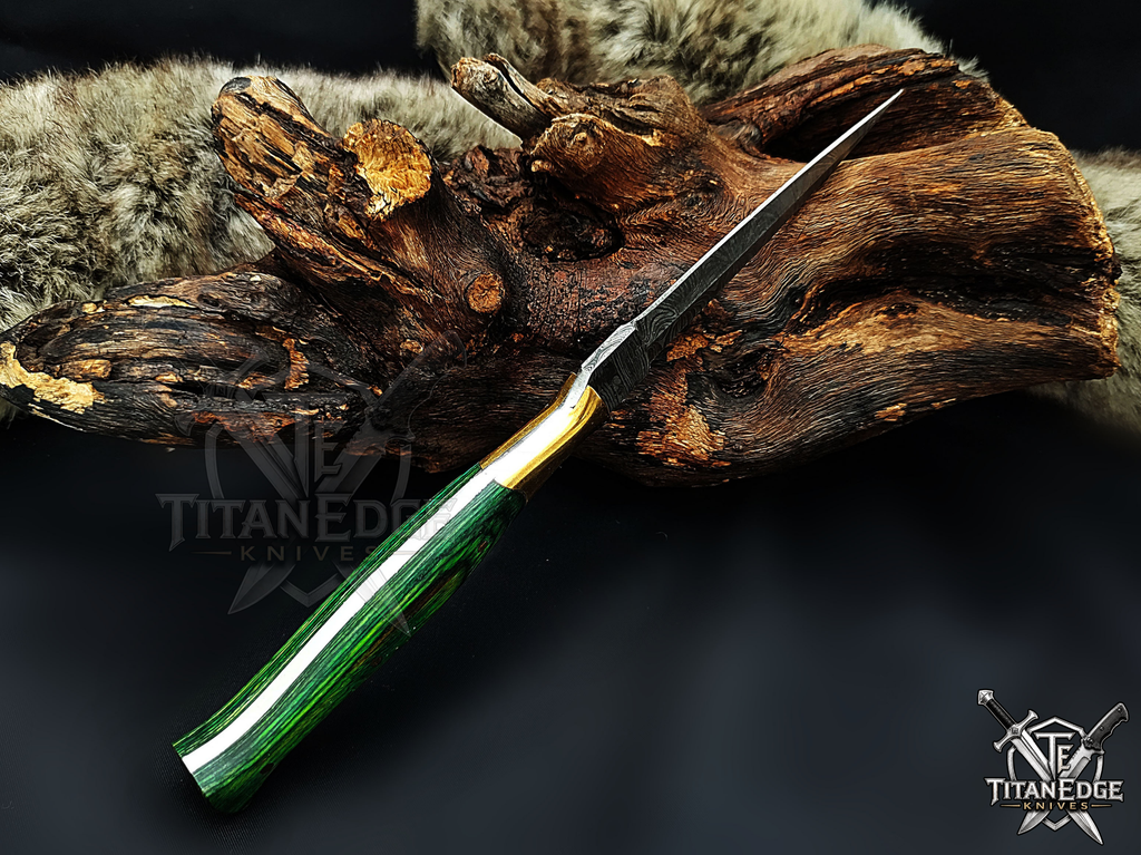 Personalized Handmade 8.75 Inch Damascus Steel Needle Point Dagger Boot Knife, Fixed Blade Boot Knife, Wood Handle, Men's Gift With Sheath