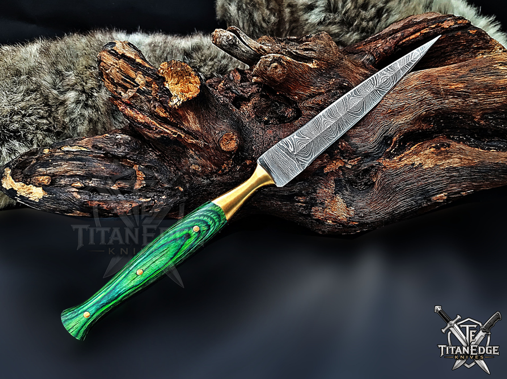 Personalized Handmade 8.75 Inch Damascus Steel Needle Point Dagger Boot Knife, Fixed Blade Boot Knife, Wood Handle, Men's Gift With Sheath