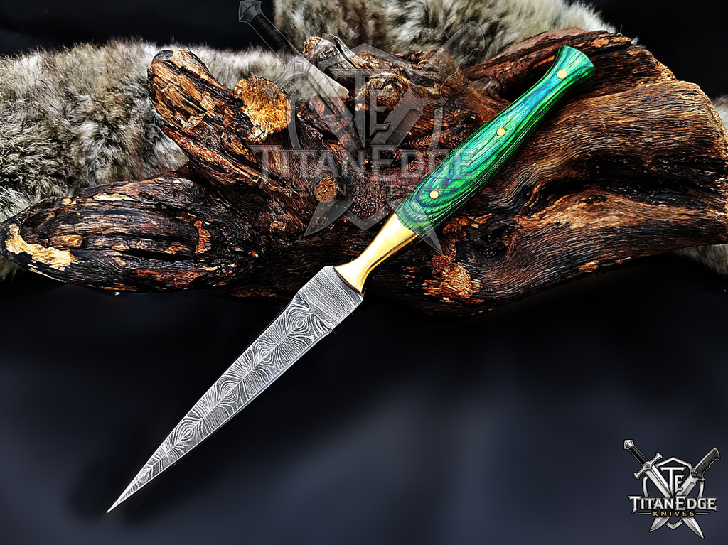 Personalized Handmade 8.75 Inch Damascus Steel Needle Point Dagger Boot Knife, Fixed Blade Boot Knife, Wood Handle, Men's Gift With Sheath