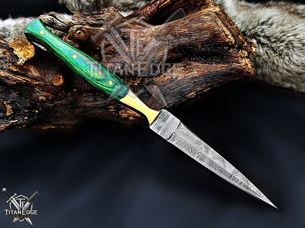 Personalized Handmade 8.75 Inch Damascus Steel Needle Point Dagger Boot Knife, Fixed Blade Boot Knife, Wood Handle, Men's Gift With Sheath