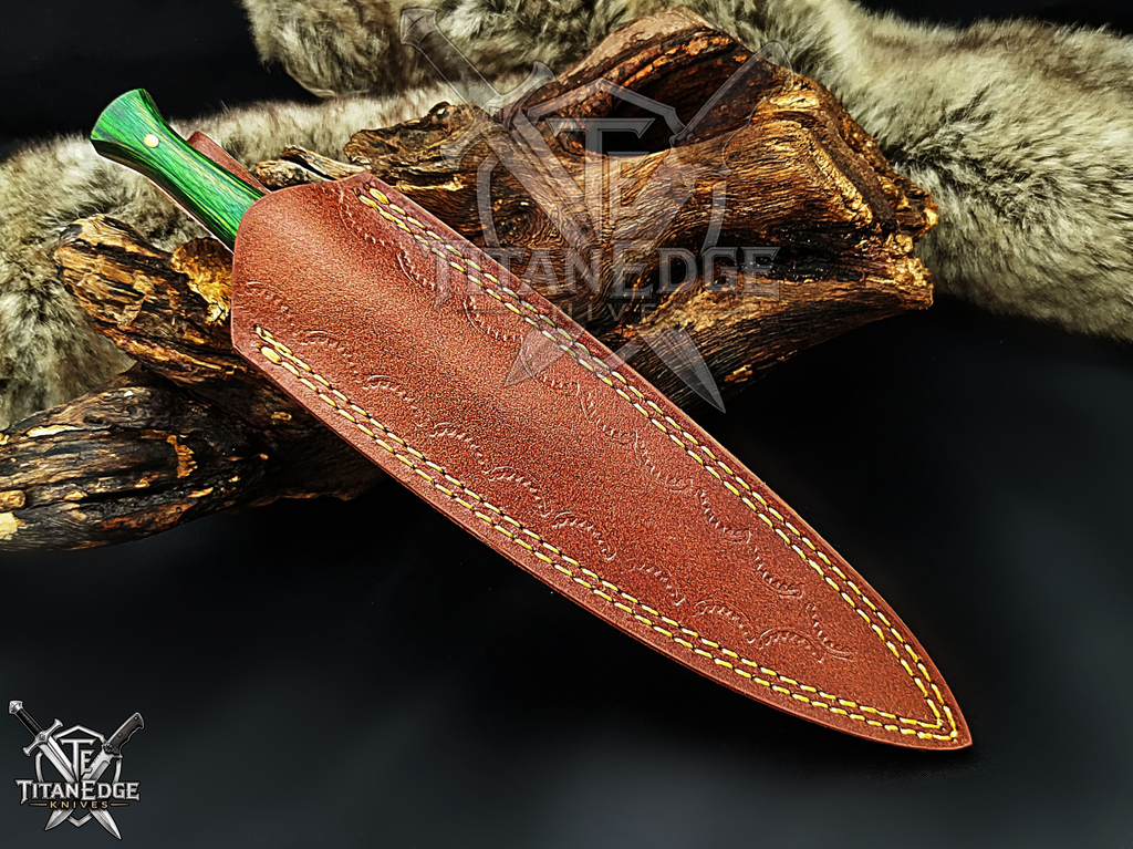 Personalized Handmade 8.75 Inch Damascus Steel Needle Point Dagger Boot Knife, Fixed Blade Boot Knife, Wood Handle, Men's Gift With Sheath