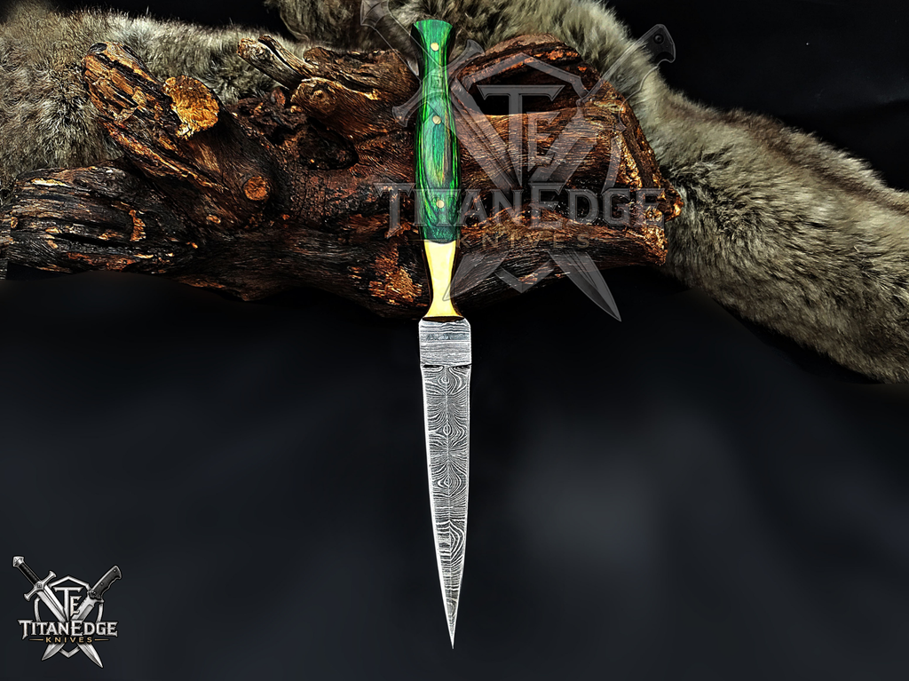 Personalized Handmade 8.75 Inch Damascus Steel Needle Point Dagger Boot Knife, Fixed Blade Boot Knife, Wood Handle, Men's Gift With Sheath