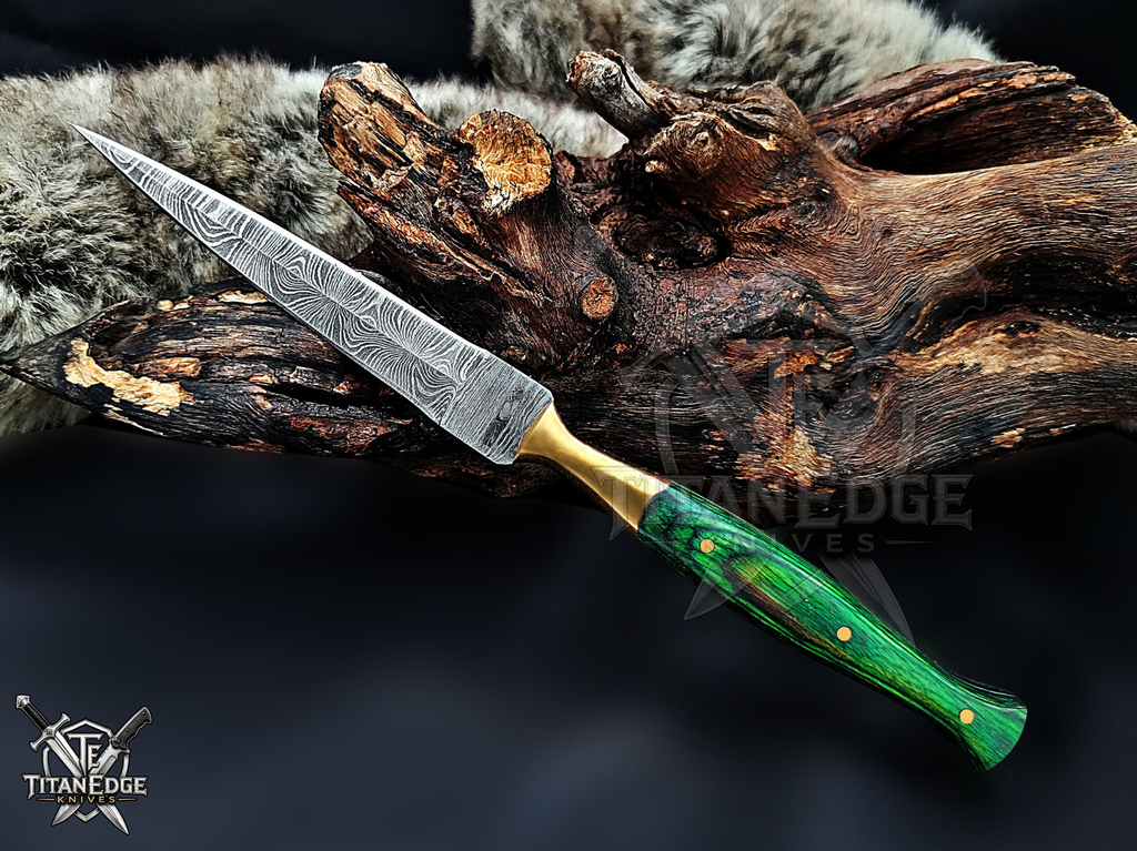 Personalized Handmade 8.75 Inch Damascus Steel Needle Point Dagger Boot Knife, Fixed Blade Boot Knife, Wood Handle, Men's Gift With Sheath