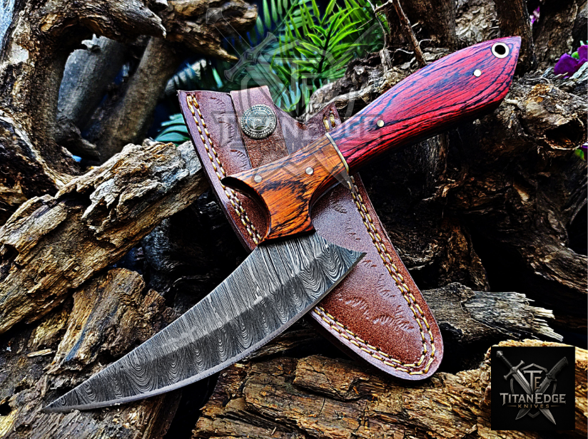 Personalized Handmade Damascus Steel Bowie Knife Hunting Knife: Forged Camping Knife, Gift for Groomsmen With Leather Sheath