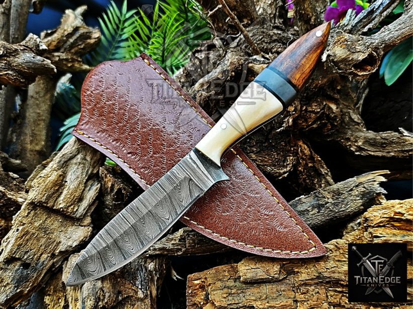 Personalized Handmade Damascus Steel Bowie Knife Hunting Knife: Forged Camping Knife, Gift for Groomsmen With Leather Sheath
