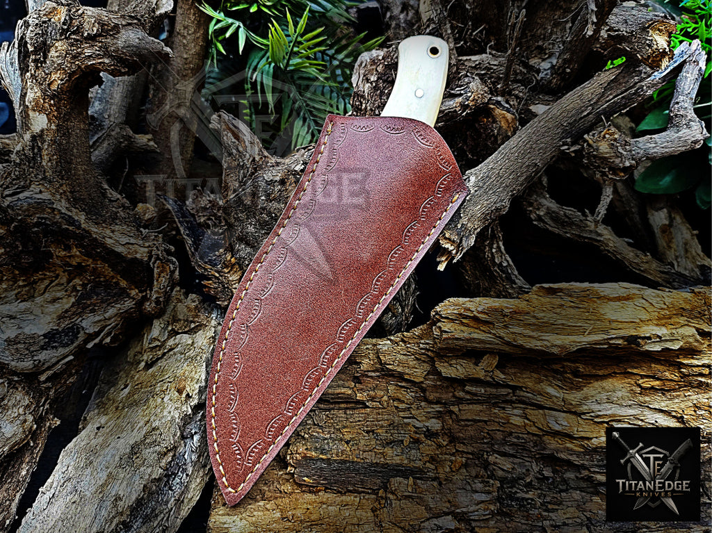 Personalized Handmade Damascus Steel Bowie Knife Hunting Knife: Forged Camping Knife, Gift for Groomsmen With Leather Sheath