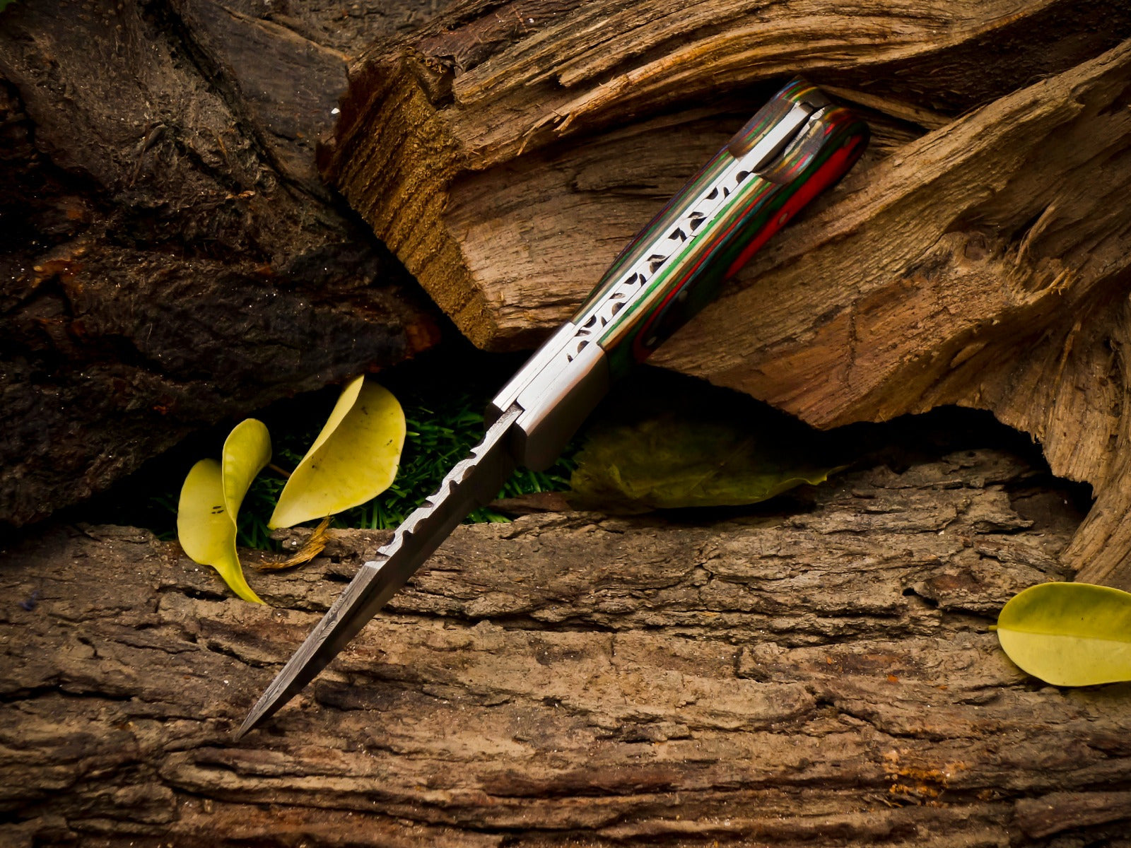Personalized Handmade 6.75"Damascus Steel Pocket Knife, Folding EDC Hunting Knife, Wood Handle, Groomsmen Gift With Leather Sheath