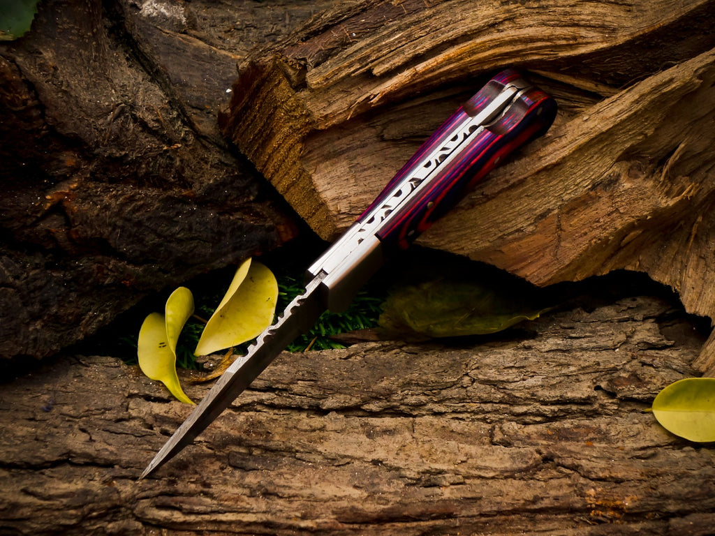 Personalized Handmade 6.75"Damascus Steel Pocket Knife, Folding EDC Hunting Knife, Wood Handle, Groomsmen Gift With Leather Sheath