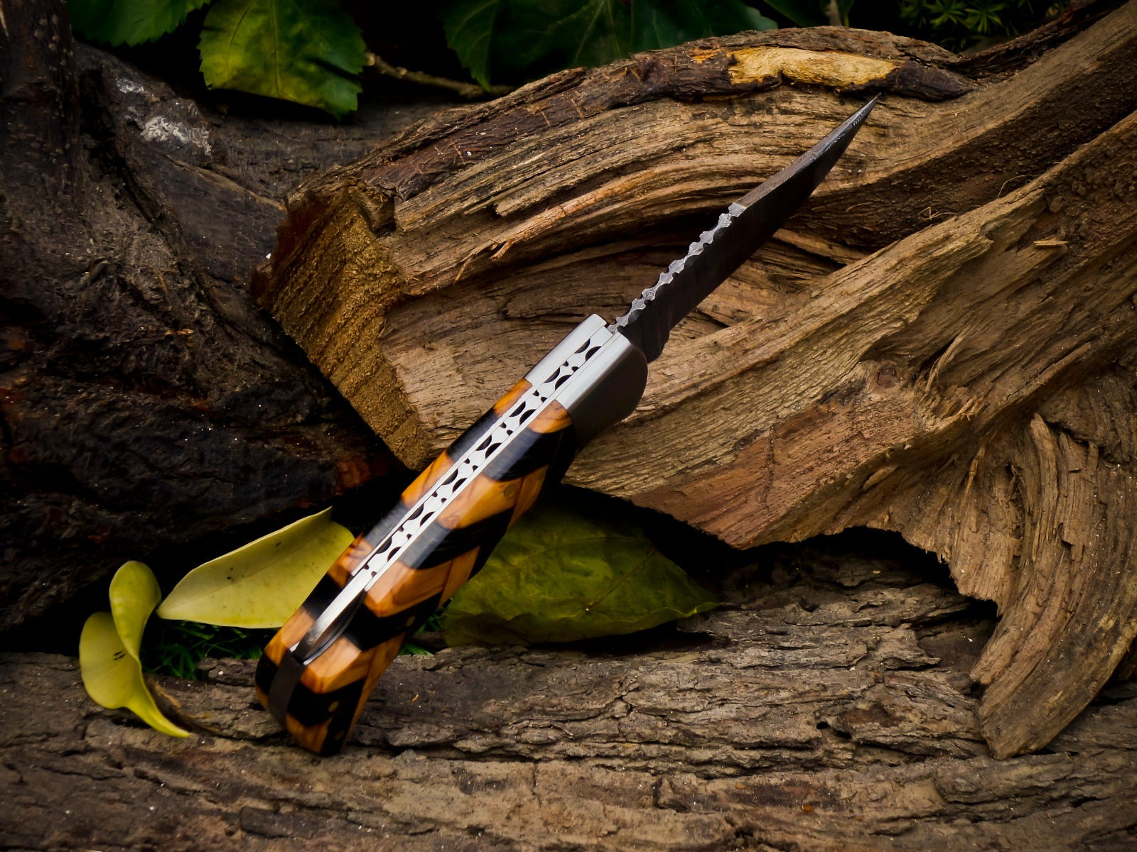 Personalized Handmade 6.75"Damascus Steel Pocket Knife, Folding EDC Hunting Knife, Wood and Resin Handle, Groomsmen Gift With Leather Sheath (Copy)