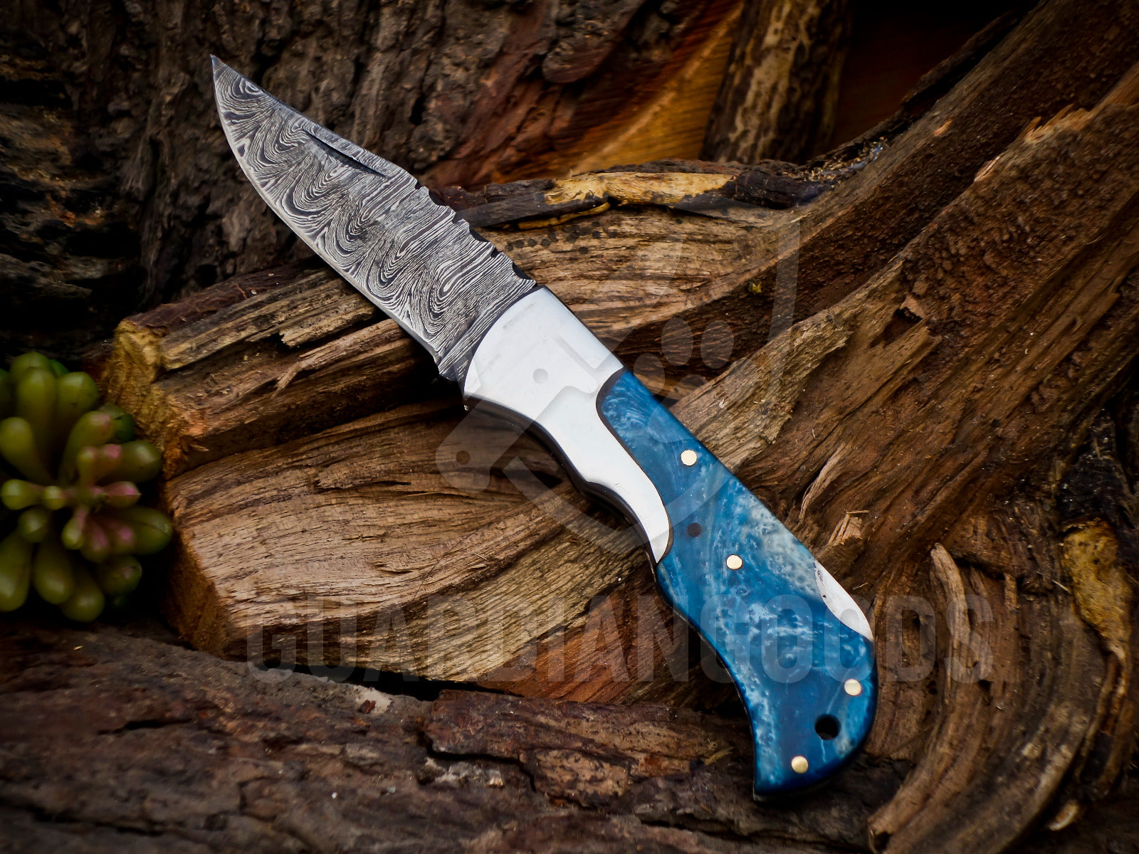 Personalized Handmade 6.75"Damascus Steel Pocket Knife, Folding EDC Hunting Knife, Wood Handle, Groomsmen Gift With Leather Sheath (Copy)