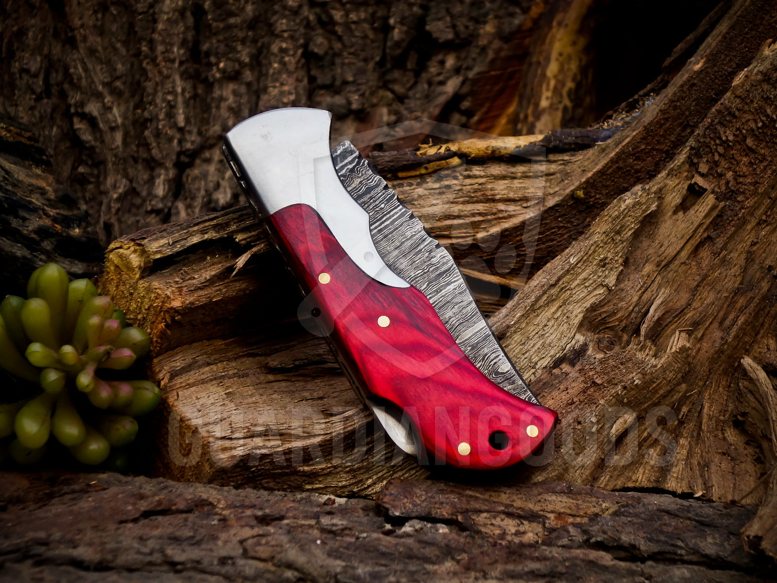 Personalized Handmade 6.75"Damascus Steel Pocket Knife, Folding EDC Hunting Knife, Wood Handle, Groomsmen Gift With Leather Sheath