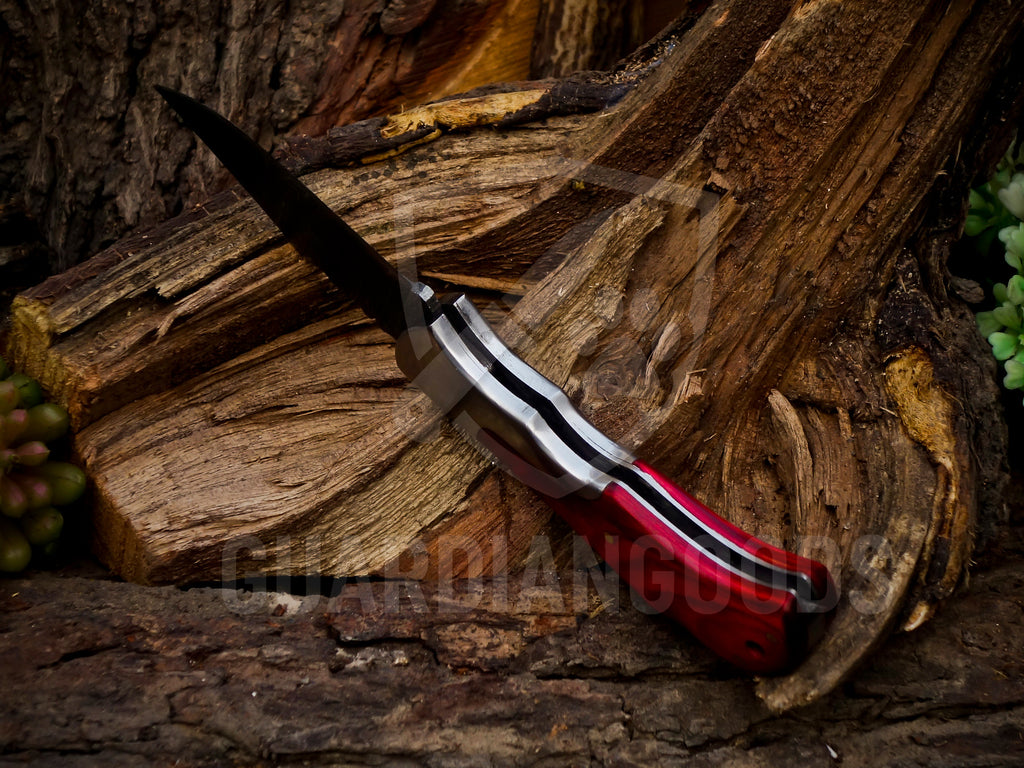 Personalized Handmade 6.75"Damascus Steel Pocket Knife, Folding EDC Hunting Knife, Wood Handle, Groomsmen Gift With Leather Sheath