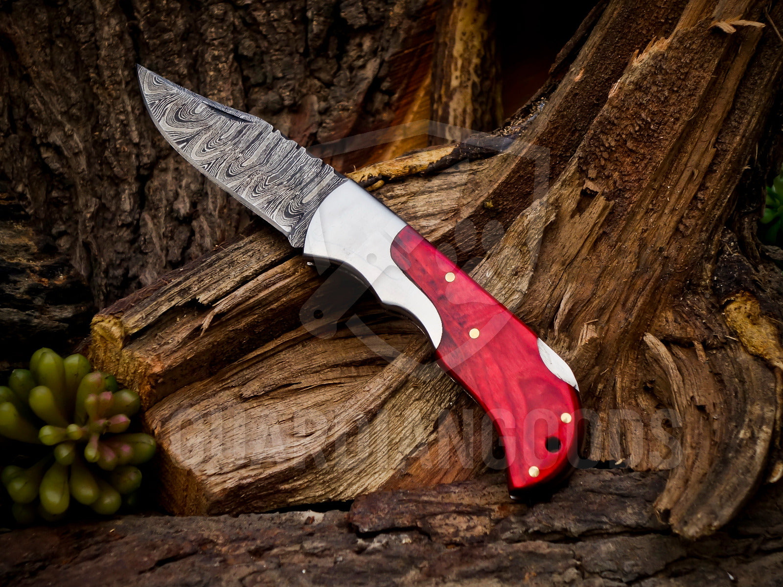 Personalized Handmade 6.75"Damascus Steel Pocket Knife, Folding EDC Hunting Knife, Wood Handle, Groomsmen Gift With Leather Sheath