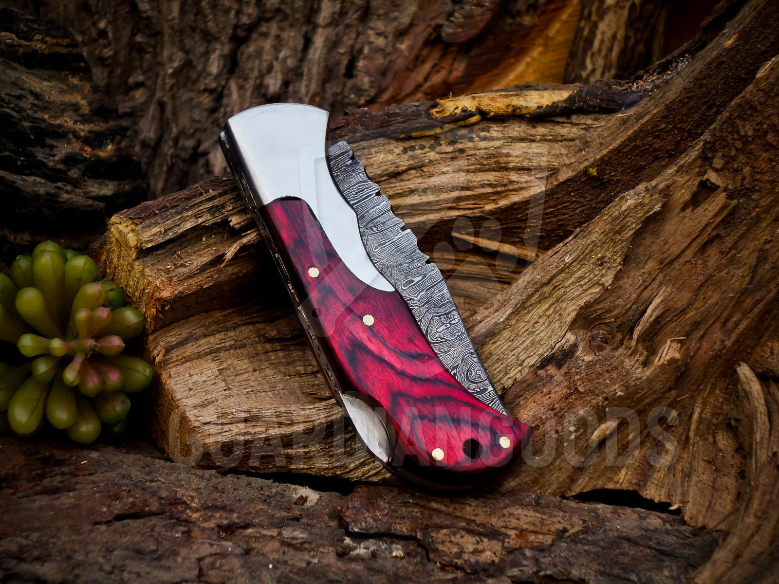 Personalized Handmade 6.75"Damascus Steel Pocket Knife, Folding EDC Hunting Knife, Wood Handle, Groomsmen Gift With Leather Sheath