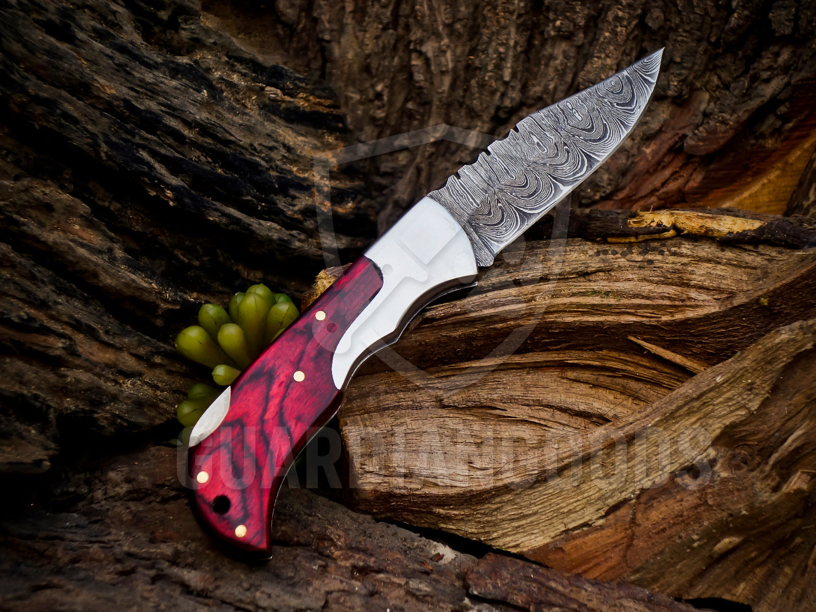 Personalized Handmade 6.75"Damascus Steel Pocket Knife, Folding EDC Hunting Knife, Wood Handle, Groomsmen Gift With Leather Sheath