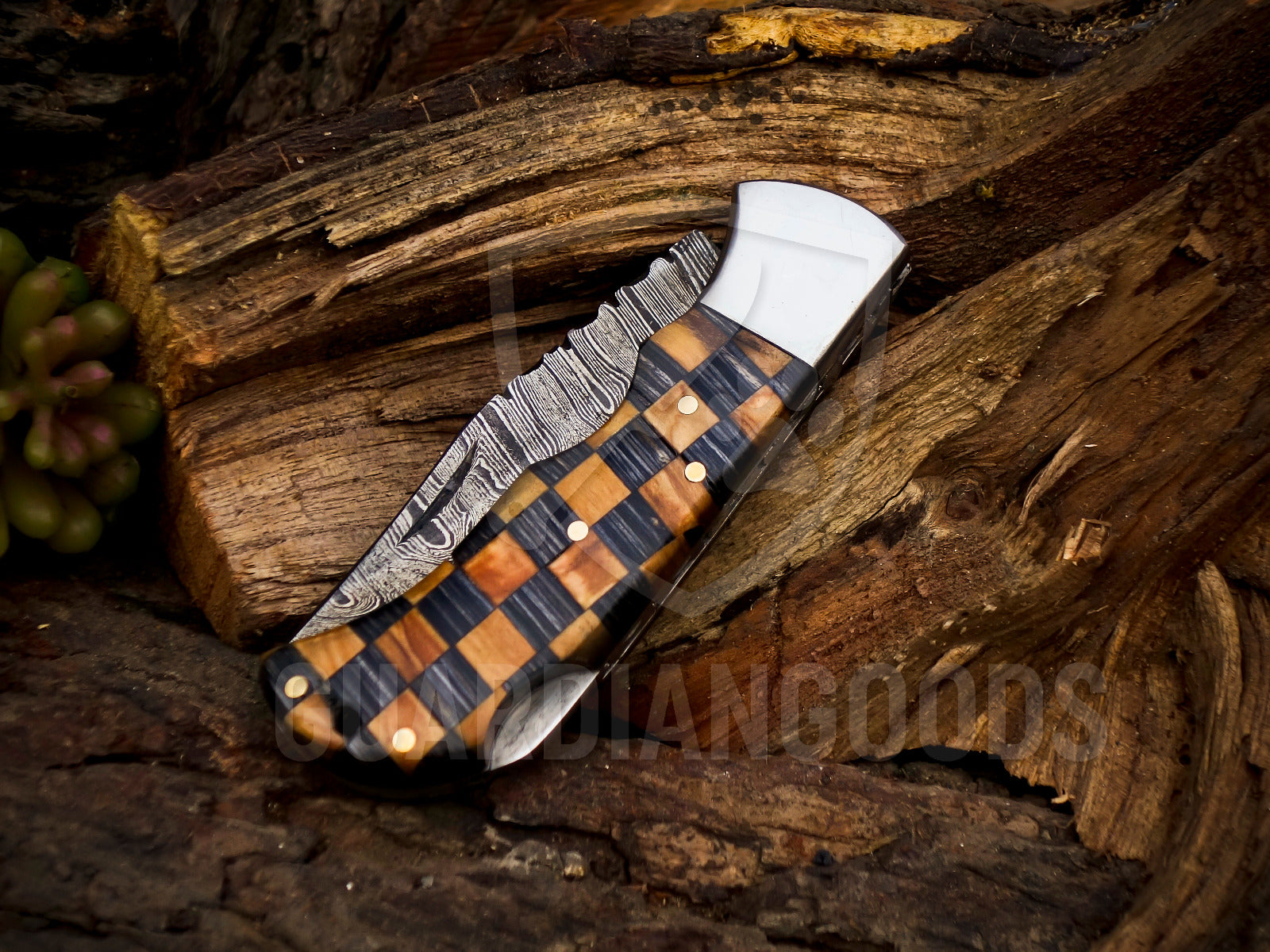 Personalized Handmade 6.75"Damascus Steel Pocket Knife, Folding EDC Hunting Knife, Wood Handle, Groomsmen Gift With Leather Sheath
