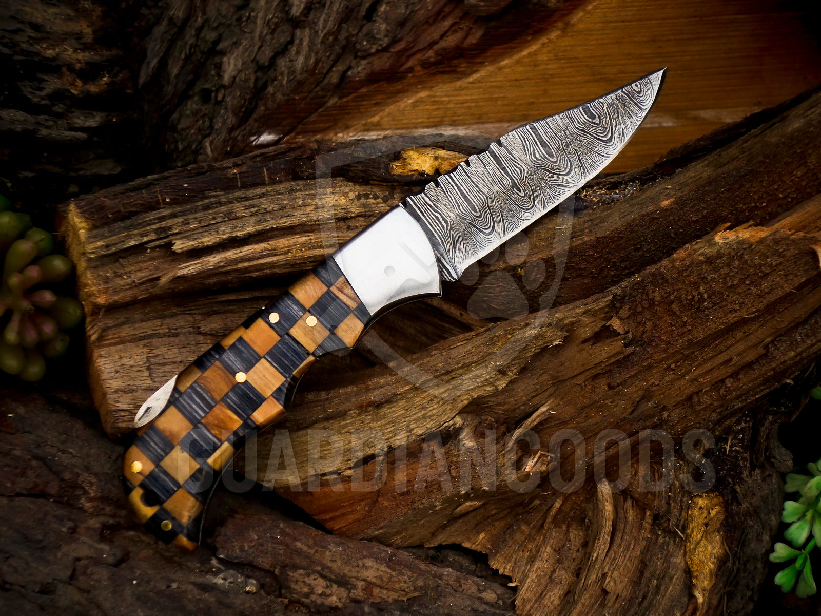 Personalized Handmade 6.75"Damascus Steel Pocket Knife, Folding EDC Hunting Knife, Wood Handle, Groomsmen Gift With Leather Sheath