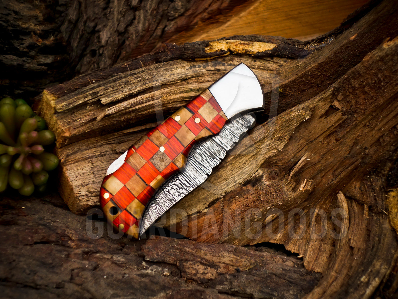 Personalized Handmade 6.75"Damascus Steel Pocket Knife, Folding EDC Hunting Knife, Wood Handle, Groomsmen Gift With Leather Sheath