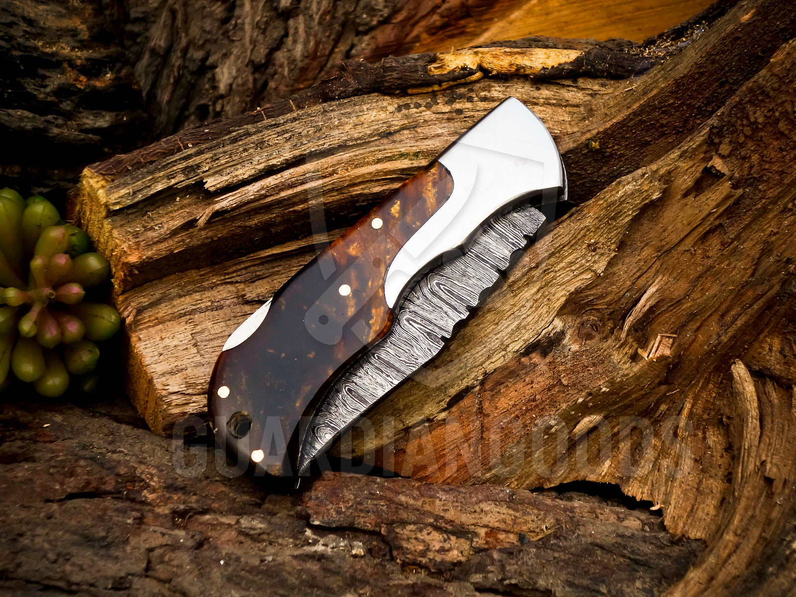 Personalized Handmade 6.75"Damascus Steel Pocket Knife, Folding EDC Hunting Knife, Resin Handle, Groomsmen Gift With Leather Sheath