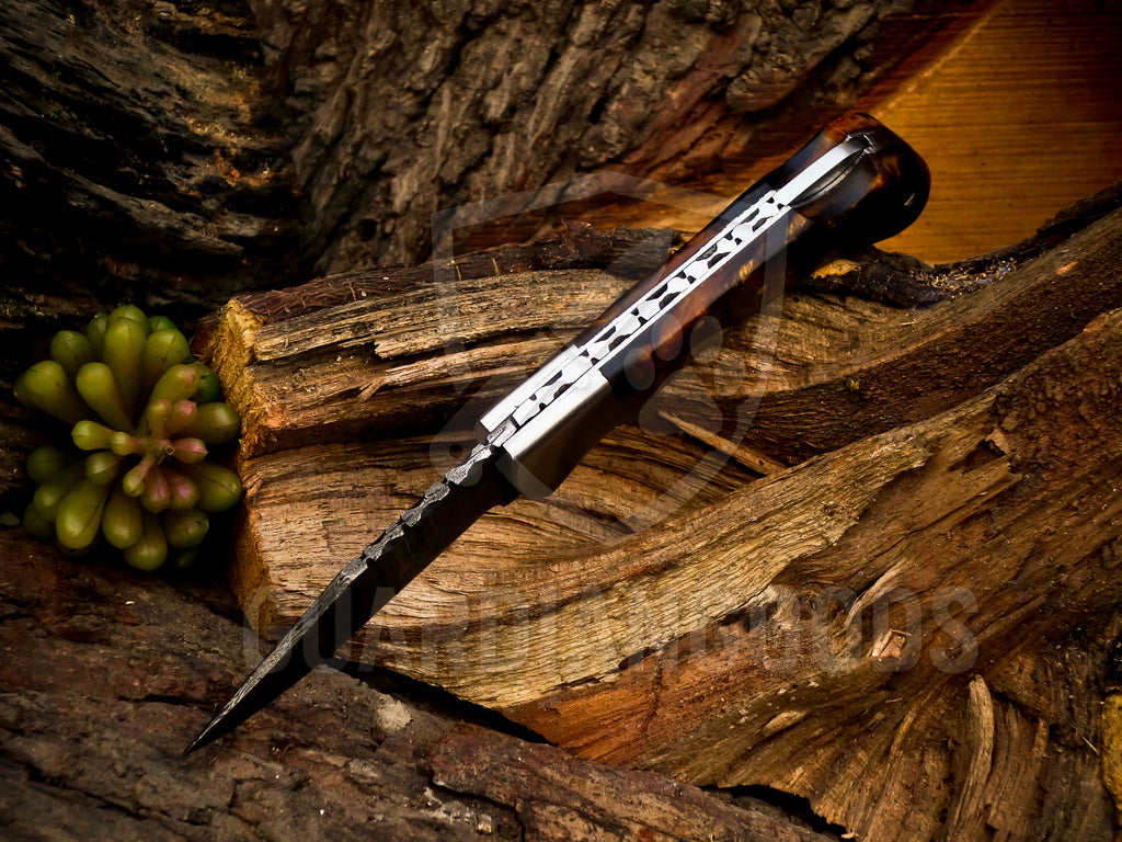 Personalized Handmade 6.75"Damascus Steel Pocket Knife, Folding EDC Hunting Knife, Resin Handle, Groomsmen Gift With Leather Sheath