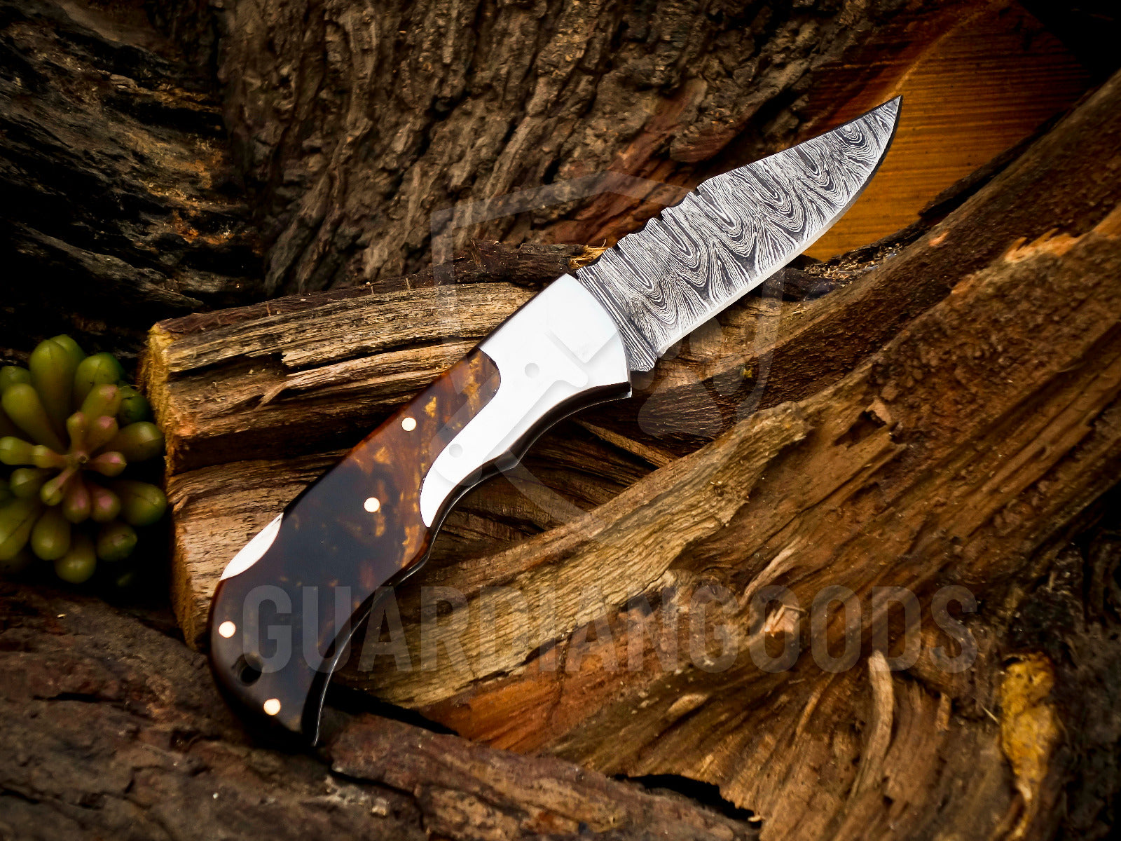 Personalized Handmade 6.75"Damascus Steel Pocket Knife, Folding EDC Hunting Knife, Resin Handle, Groomsmen Gift With Leather Sheath